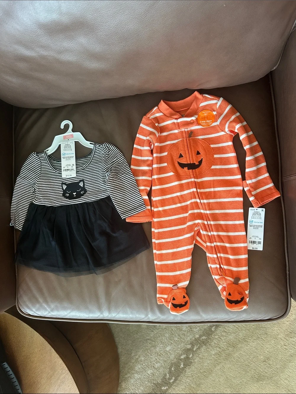 Carter's Orange and White Striped Pumpkin Footed Halloween Sleeper